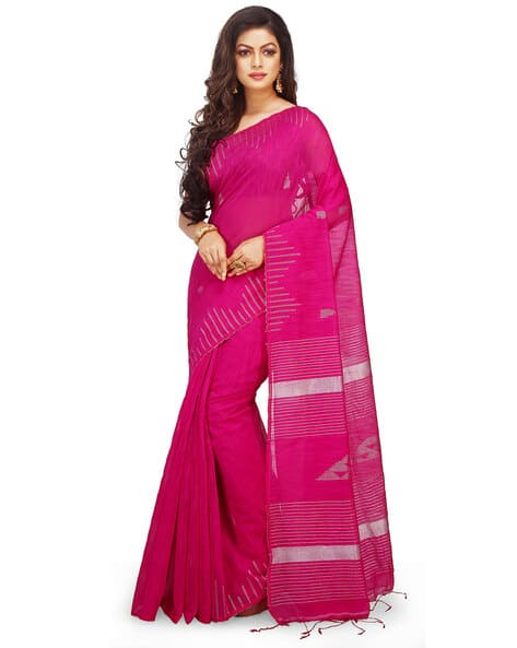 Striped Handloom Cotton Silk Jamdani Saree