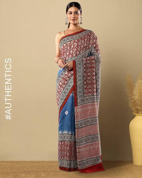 Hand Tie-Dye Block Printed Shibori Chanderi Saree