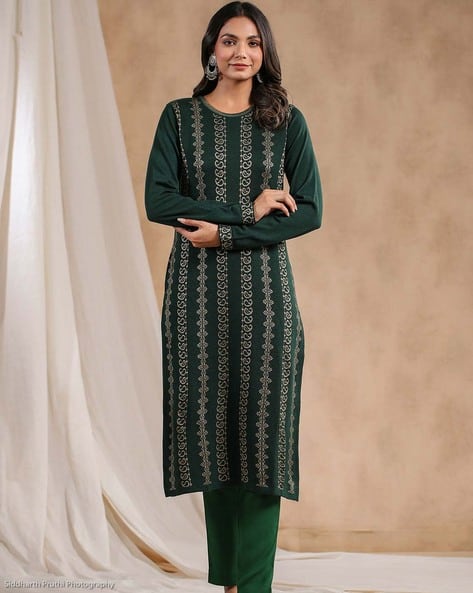 Paisley Print Round-Neck Straight Kurta