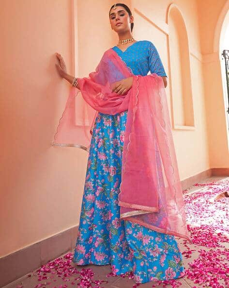 Floral Print Flared Lehenga Choli Set
