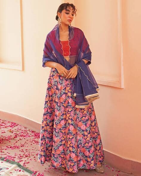 Women Floral Lehenga Choli Set With Dupatta