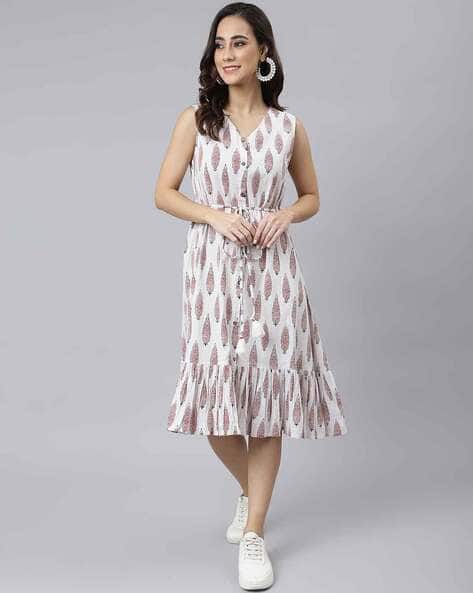 Leaf Print Fit & Flare Dress
