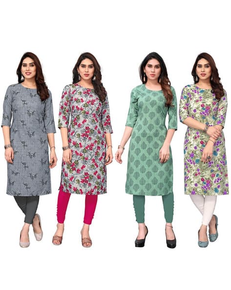 Pack of 4 Women Printed Straight Kurtas