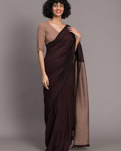 Women Cotton Saree with Tassels