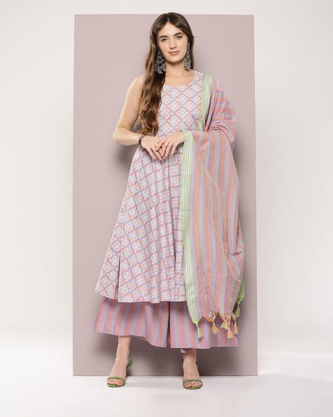 Women Floral Print Anarkali Kurta Set with Dupatta