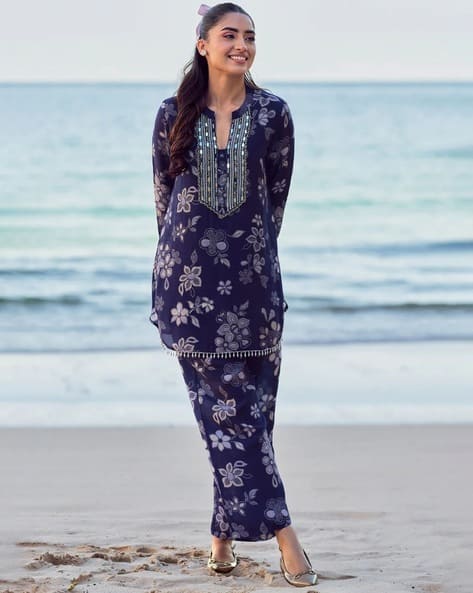 Women 2-Piece Embroidered Tunic & Palazzos Set