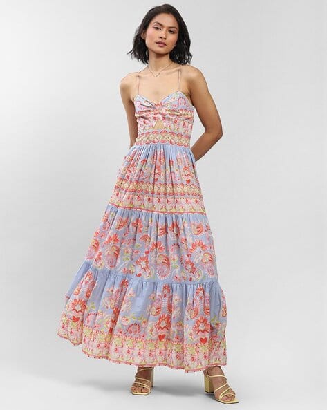 Floral Print Cut-Out Maxi Dress