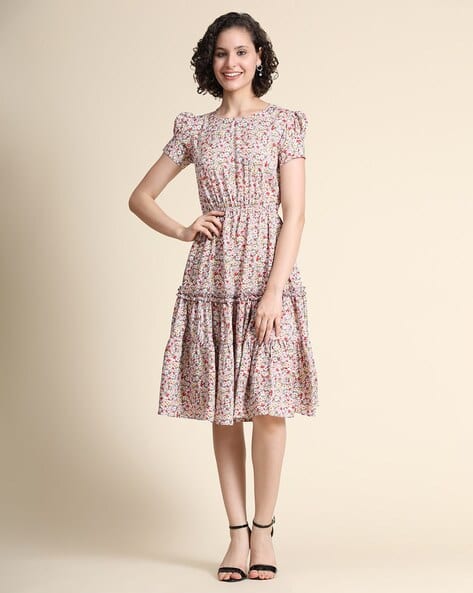 Women Floral Print Tiered Dress