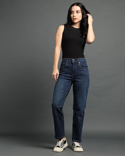 Women Lightly Washed High-Rise 724 Slim Straight Fit Jeans