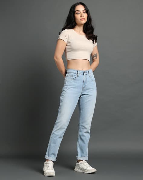 Women Lightly Washed High-Rise 724 Slim Straight Fit Jeans