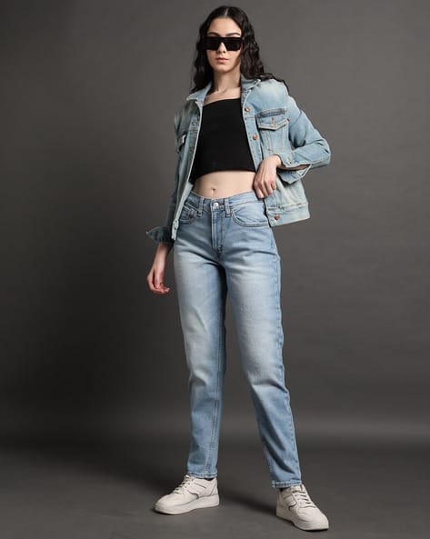Women Mid-Wash Relaxed Tapered Fit Jeans