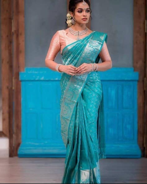 Peacock Woven Saree with Contrast Border