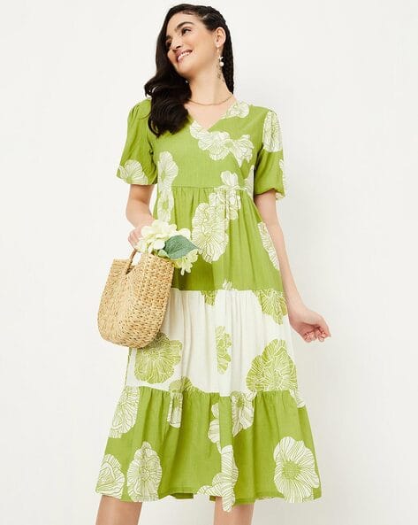 Women Floral Midi Tiered Dress