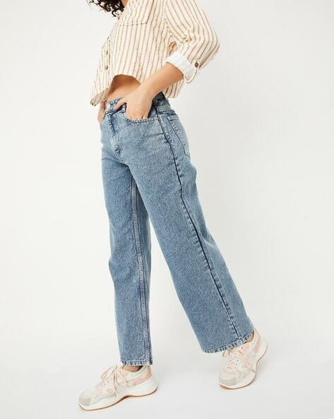 Women Mid-Wash Relaxed Tapered Fit Jeans