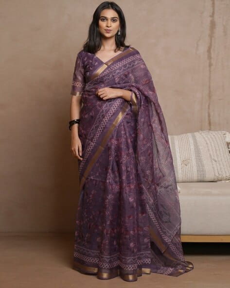 Silk Blend Printed Saree