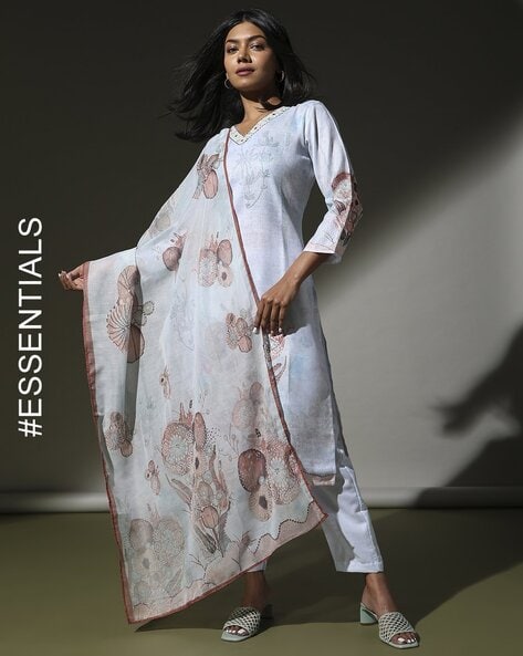 Women Floral Print Straight Kurta Suit Set