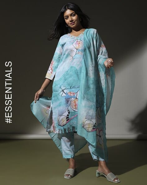 Women Floral Print Straight Kurta Suit Set