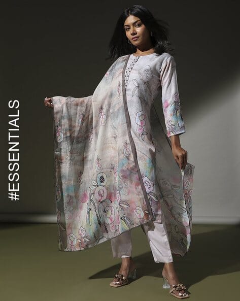 Women Floral Print Straight Kurta Suit Set