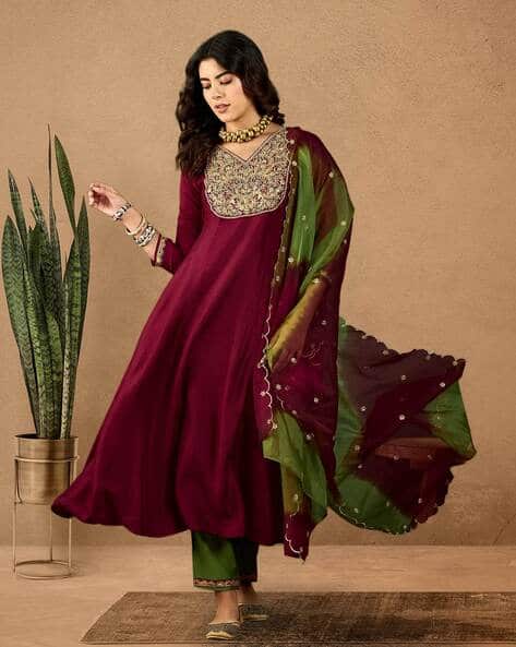 Women Embroidered Flared Kurta Set