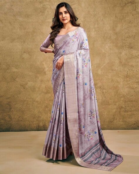 Women Floral Print Silk Saree