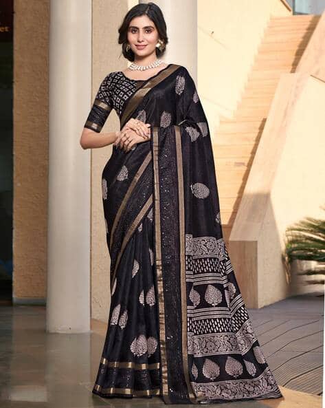 Women Leaf Print Cotton Saree