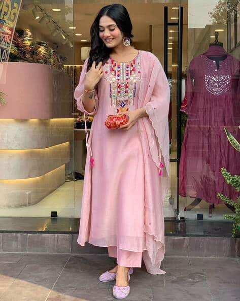 Women Embroidered Straight Kurta Set