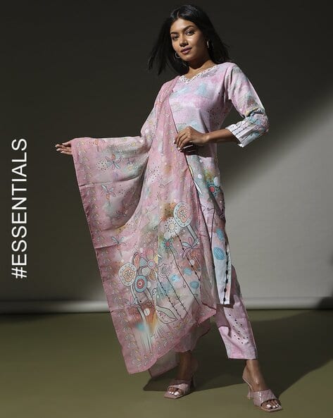 Women Floral Print Straight Kurta Suit Set