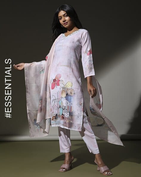 Women Floral Print Straight Kurta Suit Set