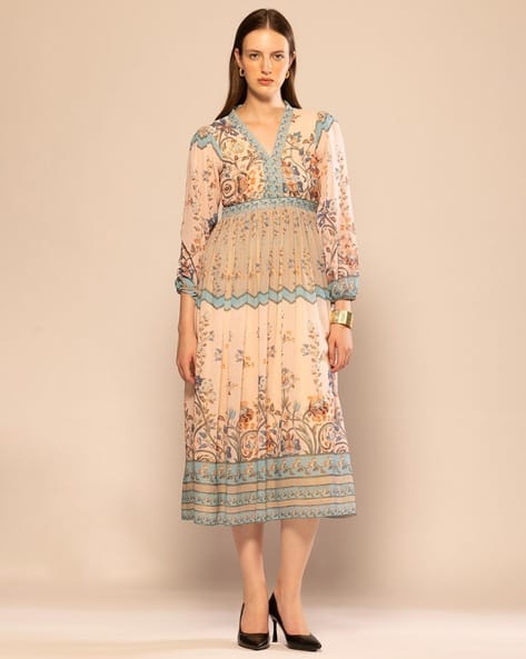 Women Fit & Flare Dress with Full Sleeves