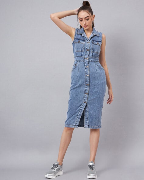 Women Shirt Dress with Front Slit