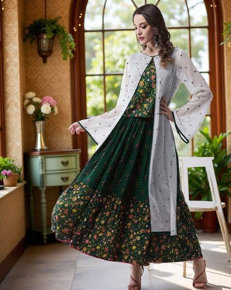 Floral Print Lehenga Choli Set with Jacket