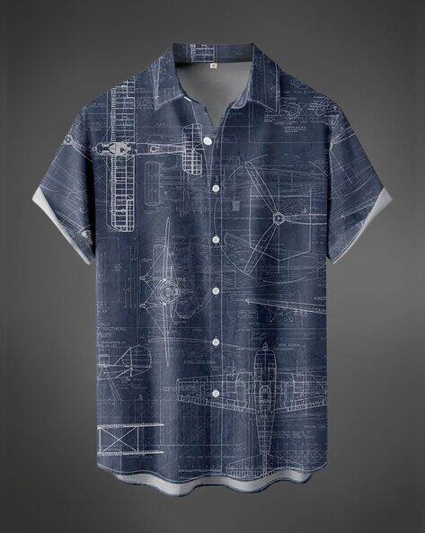 Shein Spread Collar Short Sleeve Textured Shirt