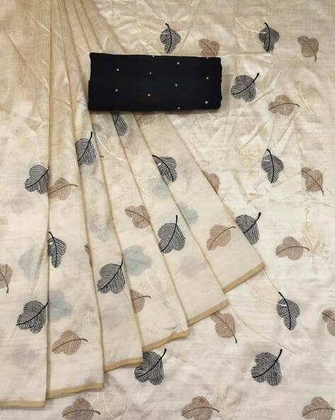 Women Leaf Embroidered Assam Silk Saree