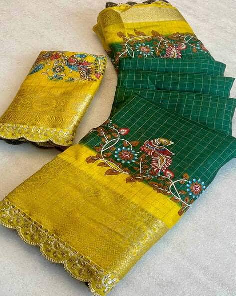 Women Floral Woven Banarasi Saree with Contrast Border