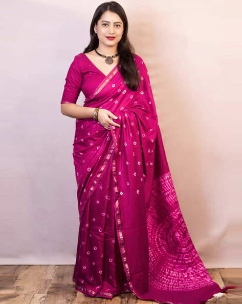 Women Bandhani Digital Print Linen Cotton Saree