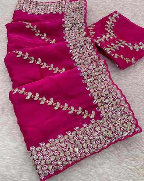 Women Embroidered Saree with Cut-Out Border