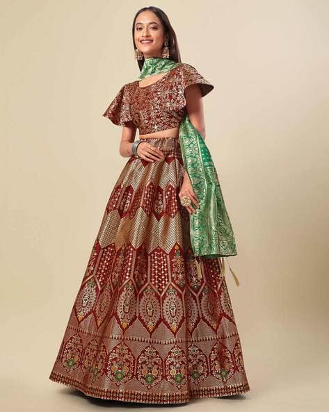 Embellished Woven Kalidar Lehenga Choli Set with Dupatta