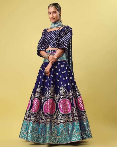 Flared Lehenga Choli Set with Woven Motifs