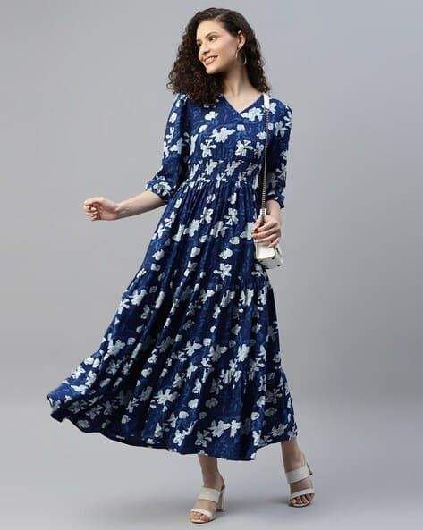 Women Floral Print Tiered Dress