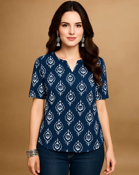 Women Printed V-Neck Tunic