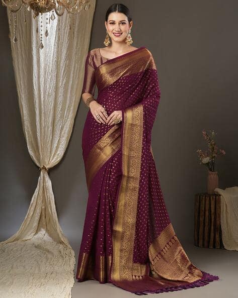 Floral Print Saree with Contrast Border