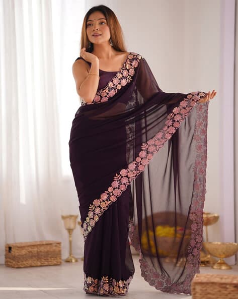 Women Design Sequins Georgette Saree