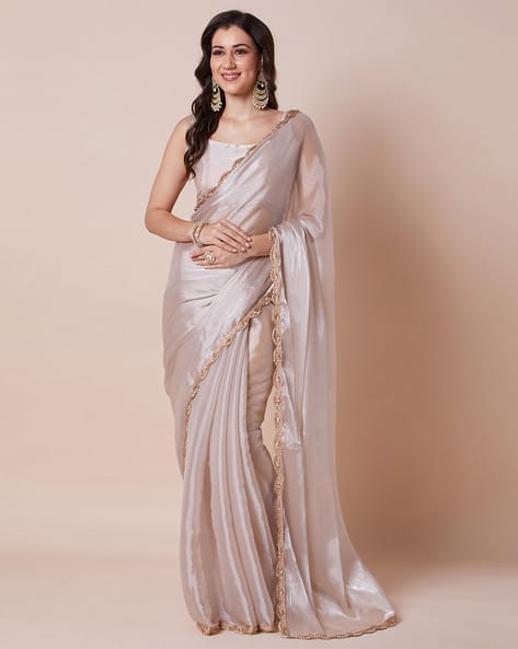 Women Design Lace work Organza Solid Saree Traditional Saree