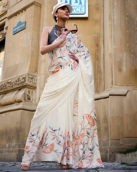 Women Floral Print Satin Saree