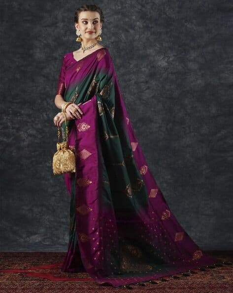 Women Floral Woven Silk Saree with Tassels