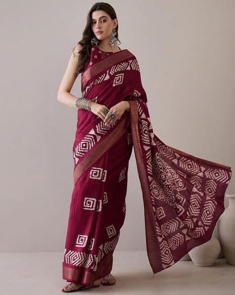 Women Printed Saree with Blouse Piece