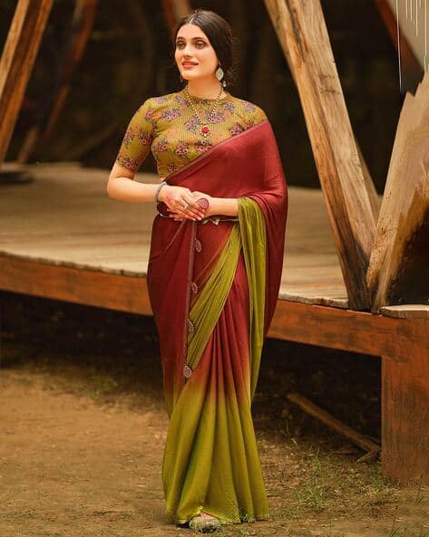 Ombre-Dyed Pattern Saree with Tassels