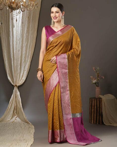 Checked Saree with Floral Woven Border