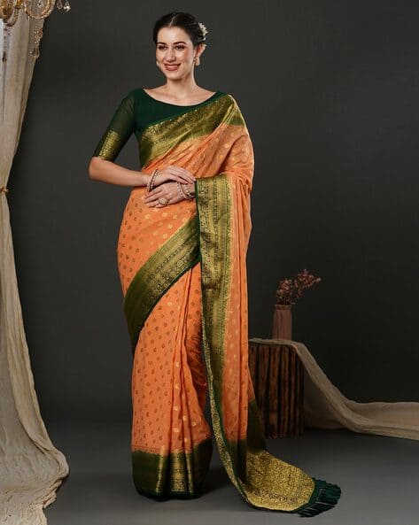 Women Kanjeevaram Woven Saree with Tassels