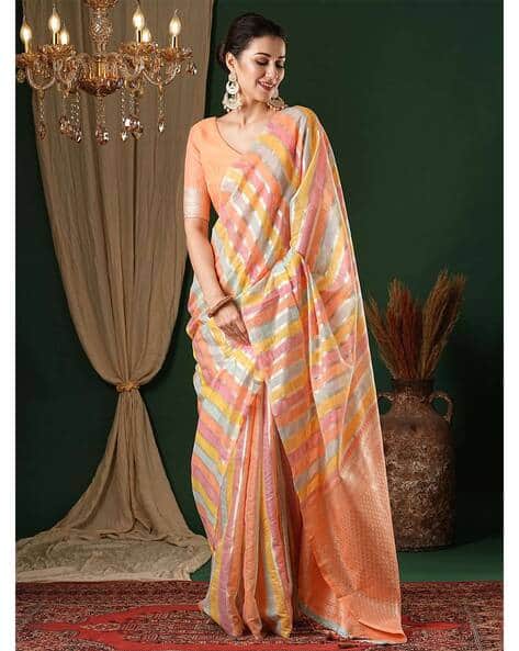 Women Leheriya Print Silk Cotton Saree with Tassels